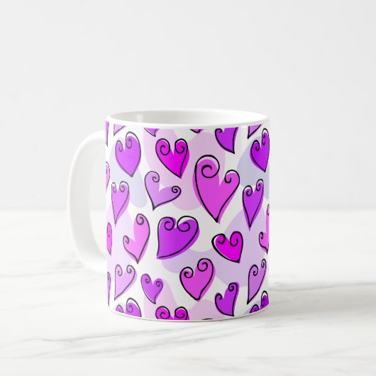 パープルガーリーハートかわいいロマンチックなバレンタインデー コーヒーマグカップ (正面左)