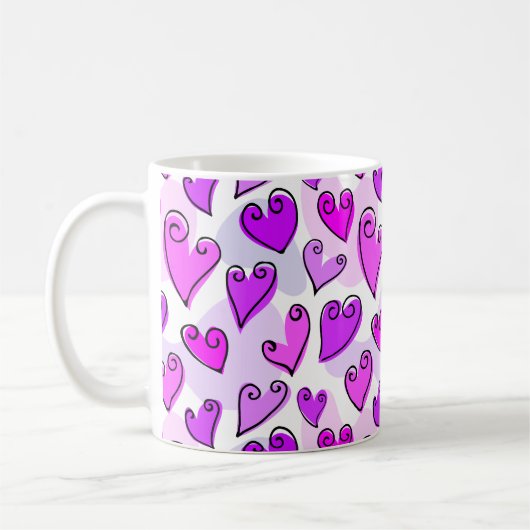 パープルガーリーハートかわいいロマンチックなバレンタインデー コーヒーマグカップ (左)