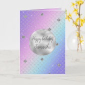 パープルガーリーピンクアクアシルバーマーメイドグリッター カード (黄色い花)