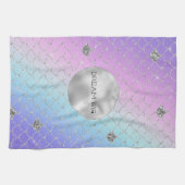 パープルガーリーピンクアクアシルバーマーメイドグリッター キッチンタオル (横)