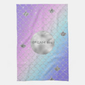 パープルガーリーピンクアクアシルバーマーメイドグリッター キッチンタオル (縦)