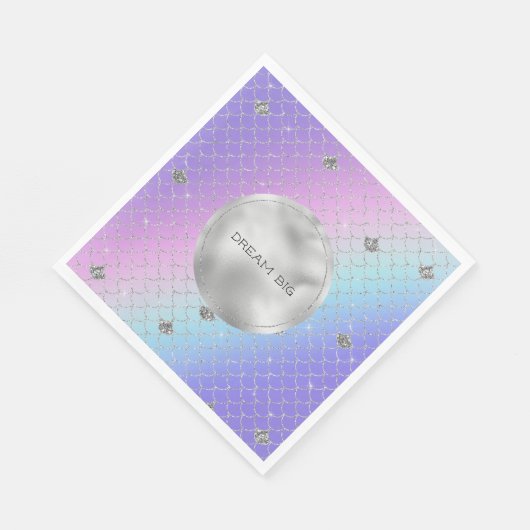 パープルガーリーピンクアクアシルバーマーメイドグリッター スタンダードランチョンナプキン (角)