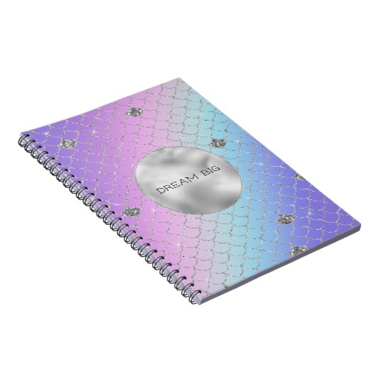 パープルガーリーピンクアクアシルバーマーメイドグリッター ノートブック (右側)