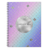 パープルガーリーピンクアクアシルバーマーメイドグリッター ノートブック (正面)