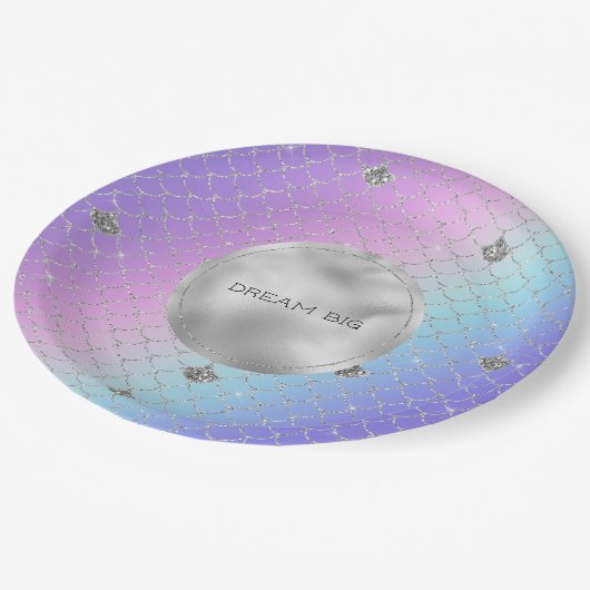 パープルガーリーピンクアクアシルバーマーメイドグリッター ペーパープレート (アングル)