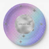 パープルガーリーピンクアクアシルバーマーメイドグリッター ペーパープレート (正面)