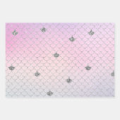 パープルガーリーピンクアクアシルバーマーメイドグリッター ラッピングペーパーシート (正面3)
