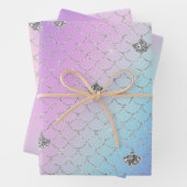 パープルガーリーピンクアクアシルバーマーメイドグリッター ラッピングペーパーシート (インサイチュ)