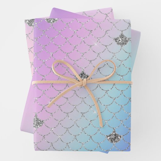 パープルガーリーピンクアクアシルバーマーメイドグリッター ラッピングペーパーシート (インサイチュ)