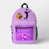 パープルガーリーフォトバレーボールバッグパーソナライズされた プリントバックパック (正面)