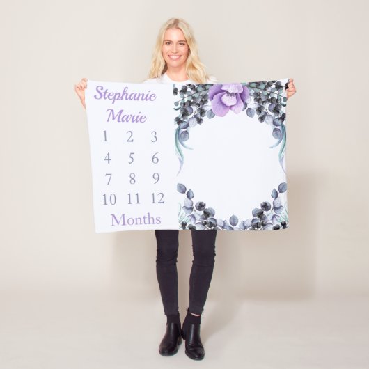 パープルガーリーフローラベビーガールマイルストンベビー フリースブランケット (インサイチュ)