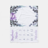 パープルガーリーフローラベビーガールマイルストンベビー フリースブランケット (正面)