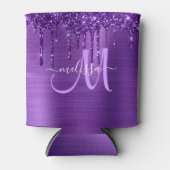 パープルガーリーブラシ仕上げメタル滴下グリッター 缶クーラー (正面)