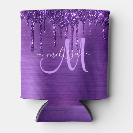 パープルガーリーブラシ仕上げメタル滴下グリッター 缶クーラー (正面)
