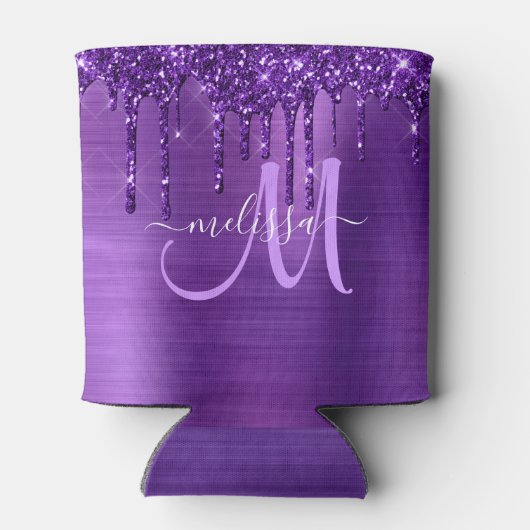 パープルガーリーブラシ仕上げメタル滴下グリッター 缶クーラー