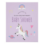 パープルガーリーユニコーン赤ちゃんシャワー歓迎サイン ポスター (正面)