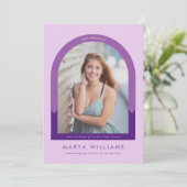 パープルガーリーラベンダーフォトアーチ卒業パーティー 招待状 (スタンド正面)