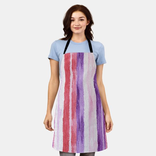 パープルガーリー赤面ピンクレッドストライプクリスマスクリスマス エプロン (着用した状態)