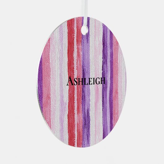 パープルガーリー赤面ピンクレッドストライプクリスマスクリスマス メタルオーナメント (正面右)