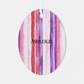 パープルガーリー赤面ピンクレッドストライプクリスマスクリスマス メタルオーナメント (正面左)