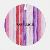 パープルガーリー赤面ピンクレッドストライプクリスマスクリスマス メタルオーナメント (正面)