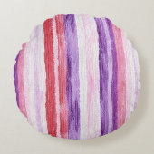 パープルガーリー赤面ピンクレッドストライプクリスマスクリスマス ラウンドクッション (正面)