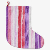 パープルガーリー赤面ピンクレッドストライプクリスマスクリスマス ラージクリスマスストッキング (正面)