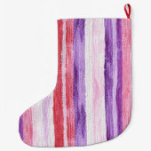 パープルガーリー赤面ピンクレッドストライプクリスマスクリスマス ラージクリスマスストッキング (裏面)