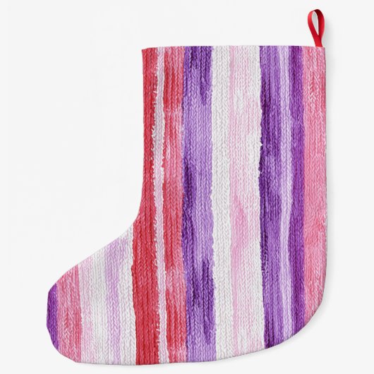 パープルガーリー赤面ピンクレッドストライプクリスマスクリスマス ラージクリスマスストッキング (裏面)