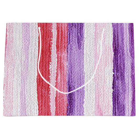 パープルガーリー赤面ピンクレッドストライプクリスマスクリスマス ラージペーパーバッグ (正面)