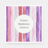 パープルガーリー赤面ピンクレッドストライプ誕生日 スタンダードランチョンナプキン (正面)