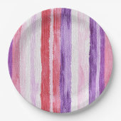 パープルガーリー赤面ピンクレッドストライプ誕生日 ペーパープレート (正面)