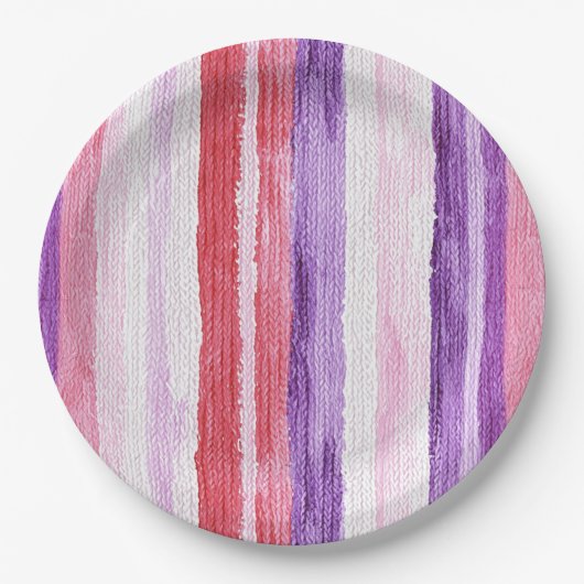 パープルガーリー赤面ピンクレッドストライプ誕生日 ペーパープレート (正面)