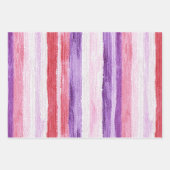 パープルガーリー赤面ピンクレッドストライプ誕生日 ラッピングペーパーシート (正面)