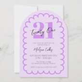 パープルガーリー21シンプル歳の波型バースデーパーティーアーチ 招待状 (正面)