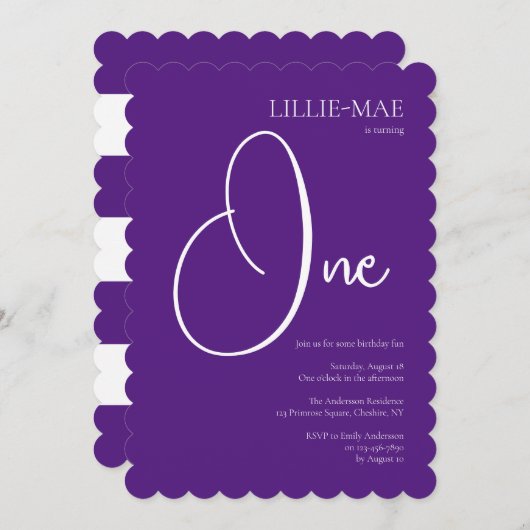 パープルガールの誕生日パーティの招待状 招待状 (正面/裏面)
