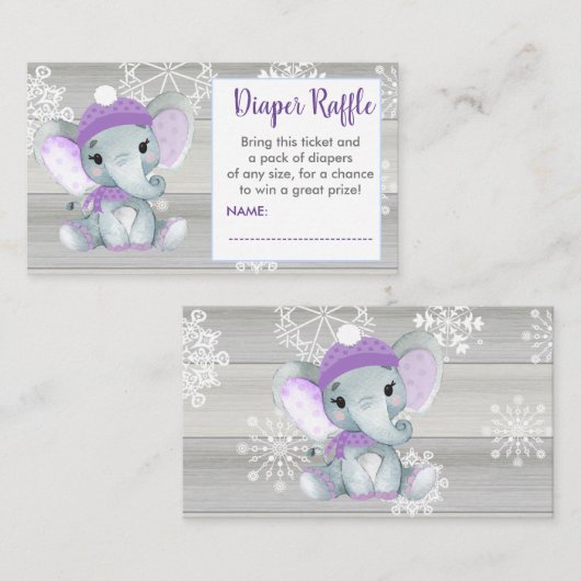 パープルガールエレファントおむつラッフルチケット素朴 エンクロージャーカード (正面/裏面)