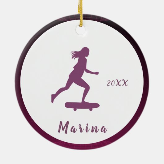 パープルガールスケータースケートで滑るキッズ名かわいい&かわいらしB セラミックオーナメント (裏面)