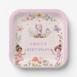 パープルガールフェアリーガーデン1歳の誕生日パーティー ペーパープレート