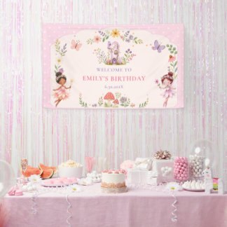 パープルガールフェアリーガーデン1歳の誕生日パーティー 横断幕