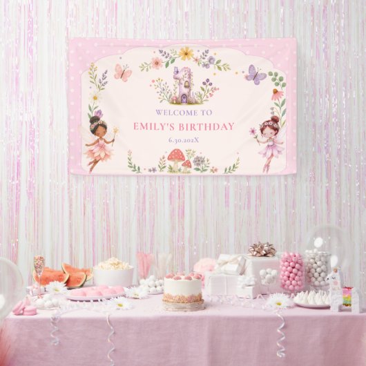 パープルガールフェアリーガーデン1歳の誕生日パーティー 横断幕 (パーティー)