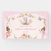 パープルガールフェアリーガーデン1歳の誕生日パーティー 横断幕 (横)