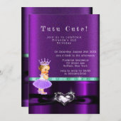 パープルガールプリンセストゥートゥキュート2nd誕生日パーティー 招待状 (正面/裏面)