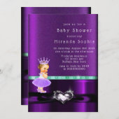 パープルガールプリンセスベビーシャワー 招待状 (正面/裏面)