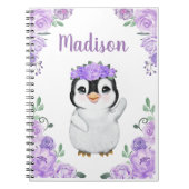 パープルガールペンギンフローラスパイラルフォトノートブック ノートブック (正面)