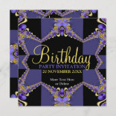 パープルガールモダンズバースデーパーティー招待状 招待状 (正面/裏面)