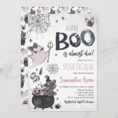 パープルガール不気味幽霊ハロウィーンベビーシャワー 招待状 (正面/裏面)