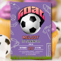 パープルガール サッカー ボール 誕生日パーティー 招待状