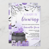 パープルガールAベビーはハロウィーンシャワーを醸造している 招待状 (正面/裏面)