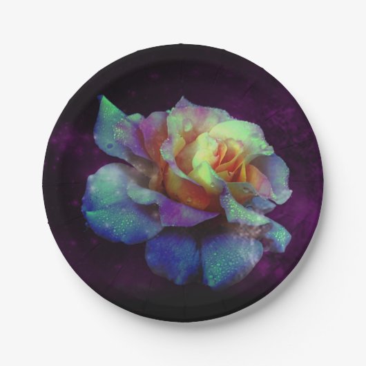 パープルキスターコイズバラ紙プレート ペーパープレート (正面)